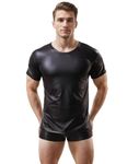 ohyeahlady Men's Sexy Undershirt Shiny PU Leather Shirts Black Slim Fit T Shirt Clubwear Tops Sissy Underwear Clothing L