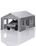 KYBOLT 10 x 20 Ft Heavy-Duty Carport, Portable Garage, 180g PE Waterproof Canopy and 8 x 1.0 mm Poles for Full-Size Pickup Trucks, Boats, and SUVs - Grey