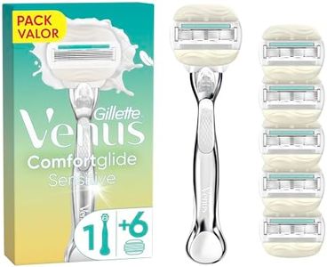 Venus Gillette Comfortglide 5 Sensitive Maquinilla de Depilación Para Mujer, 1 Mango de Metal y 6 Cuchillas de Recambio, Depilación Suave, Bandas Lubricantes con Aloe
