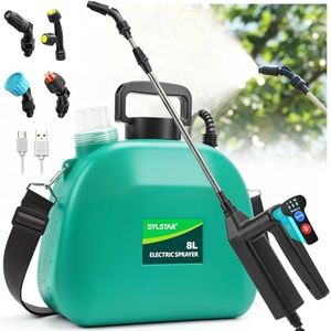 SYLSTAR Battery Powered Garden Sprayer 8L, 2026 Electric Weed Sprayer with 3 Adjustable Spray Power, Battery Indicator, 4 Spray Nozzles,7.4V USB Rechargeable Handle&Telescopic Wand for Lawn&Garden