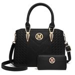 Miss Lulu Handbag for Women with Purse Set, Top Handle Bag with M Logo on The Front, Wallet with Top Zipper, PU Leather, Golden Hardware