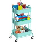 Ceayell 3-Tier Full Metal Utility Rolling Cart for Storage Organizer Cart for Office, Bathroom, Kitchen (Turq-Round)