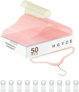HGYZE Kids Hangers for Baby Clothes, 50pcs Slim Toddler Hangers with 10 Connector Hooks Closet Organizer, Infant Sparkling Hangar for Girl Nursery, Children Coat Gold Perchas, Pink