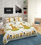 HELVETICA Supersoft Heavy Glace Cotton Kids Print Queen Size BEDSHEET for Double Bed with 2 Pillow Covers 240 TC (Dino)