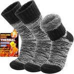 Welwoos Heated Thermal Socks for Women & Men Warm Winter Thick Ski Crew Insulated Socks Gift Socks Stocking Stuffers for Women 3 Pairs (Coal Black,M)
