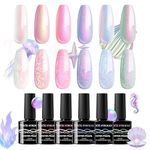 THR3E STROKES Gel Nail Polish Set - 6 Colors Gel Polish Glitter Gel Polish Sparkle Nail Polish Gel Manicure DIY Salon Nail Art Gifts (PEARL P85, 7.5ML)