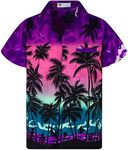 V.H.O. Funky Hawaiian Shirt Casual Men Front Pocket Button Down Very Loud Shortsleeve Unisex Beach Multi Colors…, Beach Eclectic Purple, 4X-Large