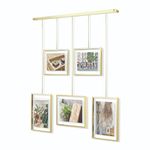 Umbra Exhibit Picture Frame Gallery Set, Adjustable Collage Display for 5 Photos, Prints, Artwork and More, Holds two 4x6" and three 5x7" Photos, Brass