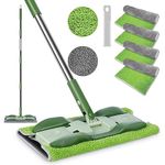 MASTERTOP Floor Mops for Laminate Tile Hardwood Floor Cleaning, Professional Microfibre Mop with Stainless Steel Long Handle & 4 Reusable Mop Pads, Flat Wet Dry Dust Mop, Send 1 Cleaning Scrubber