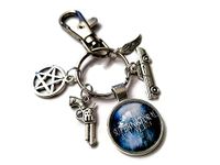 SUPER TV fandom themed 20mm handmade glass cabochon bag clip keyring gift, Winchester brothers fan birthday Xmas novelty present