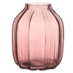 Large Pink Glass Vase for Flowers Ribbed Tall Pink Red Floor Vase 8.0" Decorative Vases for Home Table Centerpieces Flowers Decor and Farmhouse(Pink 8.0in)