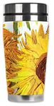 Mugzie 336-MAX "Van Gogh: Sunflowers" Stainless Steel Travel Mug with Insulated Wetsuit Cover, 20 oz, Black