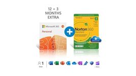 Microsoft 365 Personal + Norton 360 Standard | 15-Month Subscription | 1 Person | Word, Excel, PowerPoint | 1TB OneDrive cloud storage | Online Security | PC/Mac Instant Download | Activation Required