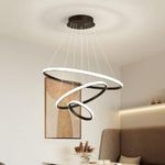 swanart Modern Double LED Chandelier - 3-Ring Black Aluminium Suspension Lamp in Warm White - Elegant Lighting Solution for Contemporary Homes