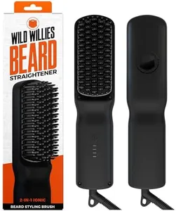 Wild Willies Beard Straightener for Men - 3 Temperature Settings, Tourmaline Ceramic Heated Beard Brush & Hot Comb - Portable, Ionic Technology, Coarse & Curly Hair, 400F - Grooming Tool