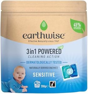 Earthwise Sensitive Laundry Washing Detergent Capsules, 26 Pack, 26 Washloads, Suitable for Front & Top Loader, Dermatologically Tested, 3in1 Powered Cleaning Action with Naturally Derived Enzymes