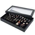 Dokpav 100 Slots Jewellery Rings Display Tray, Black Velvet Transparent Window Show Rings Organizer, Rings Jewelry Box, Jewelry Rings Display Case, Display Jewelry Organizer Case for Earrings Ring