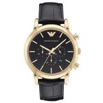 Emporio Armani Watch for Men, Quartz Chronograph Movement, 46 mm Gold Stainless Steel Case with a Leather Strap, AR1917