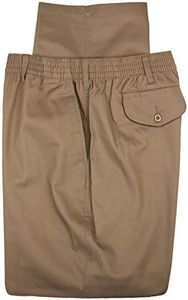 Falcon Bay Big & Tall Men's Casual Twill Pants Full Elastic Waist (46W X 30L, Khaki)