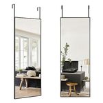 NeuType Over The Door Mirror Full Length Miror, 44''x16'' Hanging with 2 Hangers or Leaning Against Wall, Bedroom Dorm Living Room, Alluminum Black Frame (A-MR01174-T1)