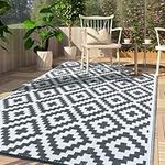 CHOSHOME Outdoor Rug Waterproof Garden Rug 120x180CM Lightweight Patios Rugs UV Resistant Portable Carpet Easy Cleaning Rug Outdoor Indoor Recycled Plastic Rug Balcony Rugs for Picnic Beach BBQ Grey