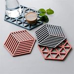 pepplo Trivet Mats,4 Pack Silicone Table Mats Heat Resistant Hot Pans Non-Slip Pot Holders Placemat for Bowl Dishes Kitchen Cooking Dining - Large Triangle & Line Mix