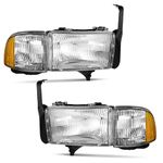 WEELMOTO Waterproof Headlights Assembly for 1994-2001 Dodge Ram 1500 2500 3500 Pickup, for 94-02 Ram 2500 3500, Headlight+Corner Parking Turn Signal Marker Light Does NOT Fit Van