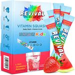 Revival Kids Vitamins Squash Drink - Electrolytes & Vitamins D, A, C, K, B6, B12 - Hydration, Immunity, Growth, Development - Strawberry & Watermelon 6 Pack