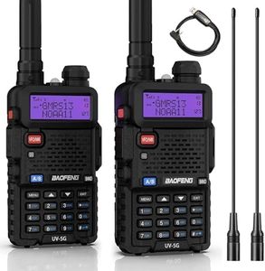 BAOFENG UV-5G (UV-5X) GMRS Handheld Radio, Long Range Rechargeable Two Way Radio for Adults NOAA Weather Receiver & Scanner, with Two 15.5" High Gain Antenna & Programming Cable Support Chirp, 2 Pack