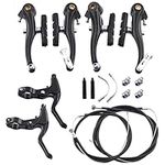 Swpeet 16Pcs Complete Bike Brake Set, Including Callipers Levers Cables, Universal Bike Front and Rear Brake Cable, V Bike Brake, Black Aluminum Alloy Brake Handlebars for Most Bicycle