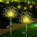 Solar Lights Outdoor for Garden Decor-2 Pack 120 LED Solar Garden Firework Stake Lights Waterproof Sparklers Solar Outside Lights for Yard, Pathway, Garden, Patio, Backyard, Warmwhite