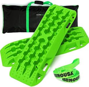 Rhino USA Recovery Traction Boards (Green) - Ultimate Offroad Tracks Board for 4x4 Vehicles - Best Off-Road Accessories for Sand, Mud & Snow - Heavy Duty Zipper Carry Bag Included