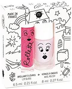 Nailmatic Kids Fairy Tales Coffret Vernis Enfant + Lip Gloss Enfant Fruité - Vernis Enfant Fille Non Toxique - Vernis Rose Pailleté + Brillant à Lèvres Naturel Framboise - Dès 5 ans