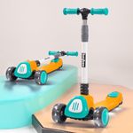 Baybee Dusty Kick Scooter for Kids, 3 Wheel Foldable Kids Scooter with 3 Height Adjustable Handle, Runner Scooter with Music & LED PU Wheels | Skate Scooter for Kids 3-12 Years Boy Girl (Orange/Teal)