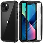 seacosmo Universal Case for iPhone 13 & iPhone 14 with Built-in Screen Protector, Full Body Shockproof [10 FT Mil-Grade Drop Protection], Front and Hard Back with Soft Bumper Airbag Cover - Black