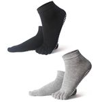 EQLEF Full Toe Socks Yoga Grips Socks for Men, UK Size 7-9.5 Non-slip Yoga Grip Socks Pilates Socks Men Cotton Five Finger Toe Socks Grip Socks for Home Sports Dance Exercise