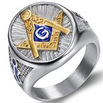 Jude Jewelers Stainless Steel Blue Gold Two Tone Masonic Master Mason Ring, Metal, Cubic Zirconia