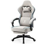 Dowinx Gaming Chair Fabric with Pocket Spring Cushion, Massage Gaming Chair with Footrest, Ergonomic PC Chair, Gamer Chair, Office Chair, 150 kg Load Capacity, Grey