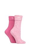 Jeep Ladies Super Soft Turn Over Top Polyester Boot Socks Pack of 2 Cerise/Cream 4-8