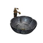 chicstyleme Basin Sink Ceramic Vessels Sink Petal Washbasin Bathroom Vanity Basin Sink with Faucet Retro Countertop Basin 42cm Round Basin