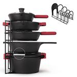 Cuisinel Pan Organizer - Silicone-Coated Non-Slip 15" Heavy Duty Skillet Rack - Kitchen Counter/Cabinet Organization Storage - Cookie Sheet, Cutting Board, Cast Iron Cookware, Pots, Lid Stand/Holder