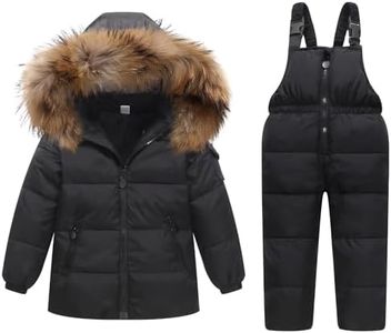 Kids Winter Puffer Jacket and Bib Snowpants, 2-Piece Snowsuit Ultralight Ski Suits Hooded Down Coat and Bib Pants Outfit Set Black 2-3 Years