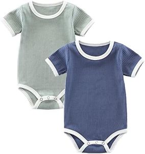 Jimonda Baby Bodysuit, Baby Girls Boys Onesie,Gender Neutral Baby Clothes,Organic Cotton,Pack of 2 (Blue&Green, 18-24 Months)