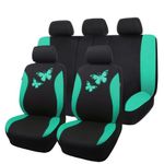 Flying Banner Breathable Mesh Car Seat Covers Colorful Butterfly Offset Printing Pattern Airbag Compatible Protector (Full Set, Mint Green)