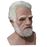 Halloween Old Man Mask, Realistic Latex White Hair Beard Old Man Masks, Elderly Man Full Head Face Cover for Halloween Props Cosplay Party