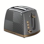 Russell Hobbs Groove 2 Slice Toaster (High Lift, Extra Wide Slots, 6 Browning levels, Frozen/Cancel/Reheat function - Illuminated buttons, Removable crumb tray, 850W, Grey, Brushed gold accents) 26392