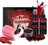 4 PCS Halloween Fake Blood SFX Makeup Kit for Face Body - Coagulated Blood + Bright Blood Spray + Dark Dripping Stage Blood + Stipple Sponge, Realistic Washable Special Effects Makeup kit for Zombie Vampire Monster Halloween Costume Cosplay Dress Up