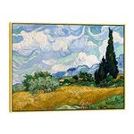 Wieco Art Framed Canvas Art Wheat Field with Cypresses by Van Gogh Classical Paintings Reproduction Modern Canvas Print Wall Art Landscape Pictures Artwork for Home Office Decor