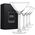 Martini Glasses Set of 4 - Hand Blown Crystal Martini Glasses with Stem - Elegant Cocktail Glasses for Bar, Martini, Cosmopolitan, Manhattan, Gimlet, Pisco Sour - Elixir Glassware - 9oz, Clear