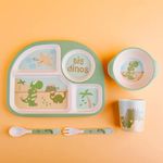 GION Divided Plate for Baby Feeding with Bowl Cup Fork & Spoon Baby/Toddler/Kids Meal Set to Feed Themselves Dish Washer Safe Food Grade Resin & Bamboo Fiber Toddler Plate (1 Set) (Square)